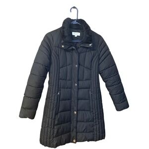 Laundry by Shelli Segal Puffer Coat Jacket w/ Fur Hood‎ & Pockets Black Small